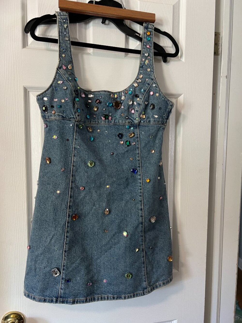 Zara jewel denim dress embellished beaded bedazzled L Large NWT 4730/080 VIRAL - Picture 7 of 9